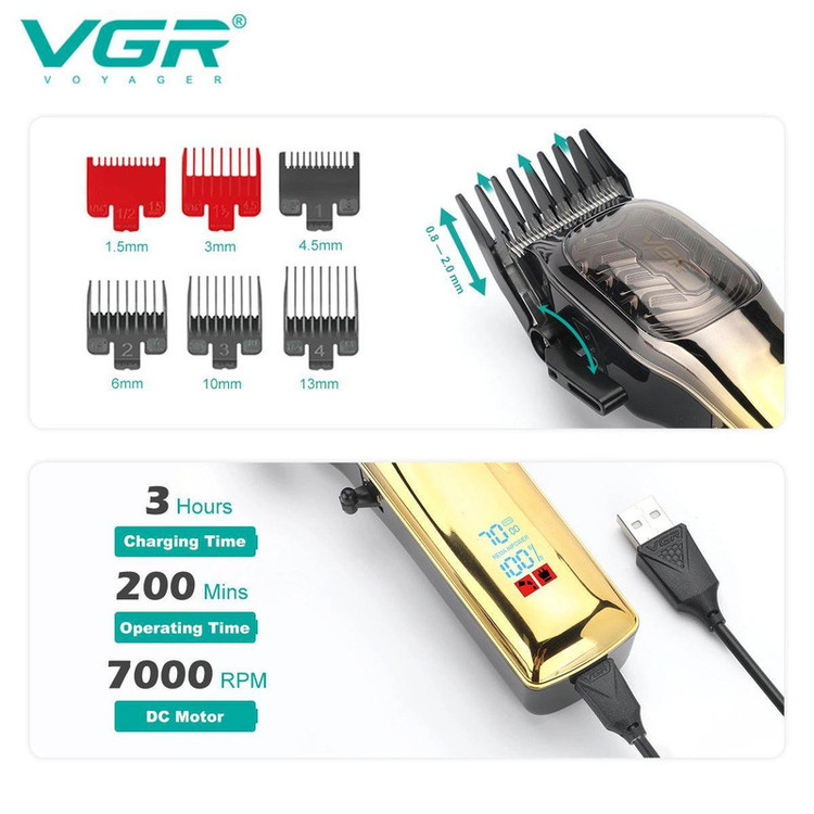 ماشین اصلاح موی سر و صورت شارژی وی جی ار مدل V-654 - استوک